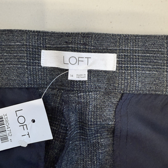Ann Taylor Loft Trouser Pants Womens Size 14 Grey Plaid Belt Tie Office NWT - Picture 4 of 7
